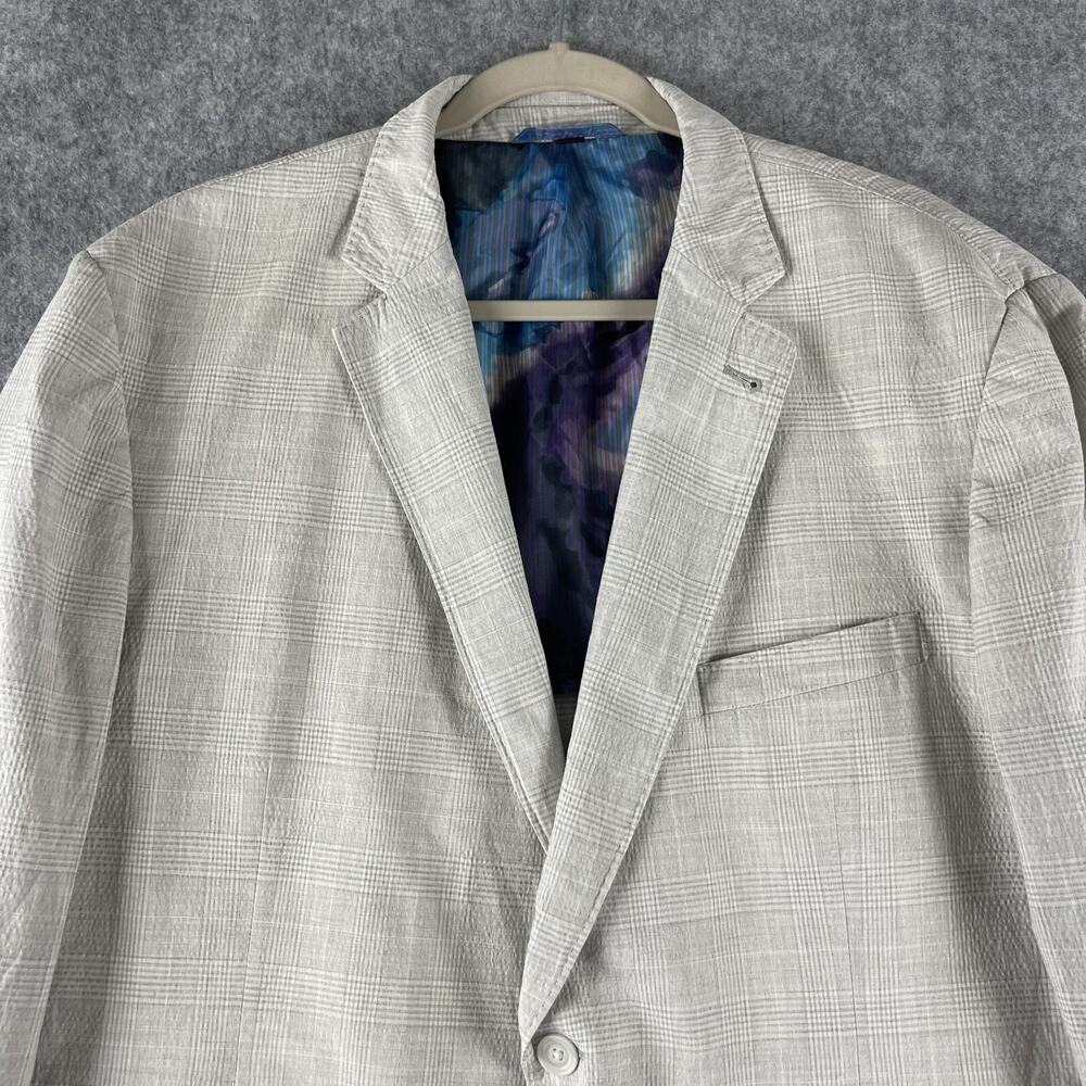 Kroon Seersucker Blazer Mens 48R Gray Glen Check Cotton Linen Unstructured - Picture 2 of 16